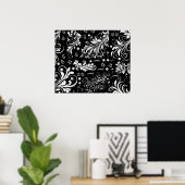 Poster Modèle Damask, Damask français, noir et blanc (Bureau à domicile)