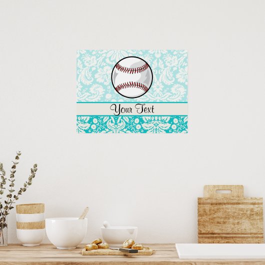 Poster Modèle Damask turquoise Softball (Cuisine)