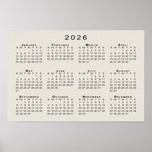 Poster Modèle de calendrier 2026 sur texture de toile fau