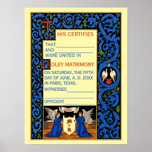 Poster Modèle de certificat de mariage vintage (Devant)