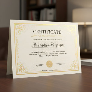 Poster Modèle de Certificat d'Elegant Or de Réussite