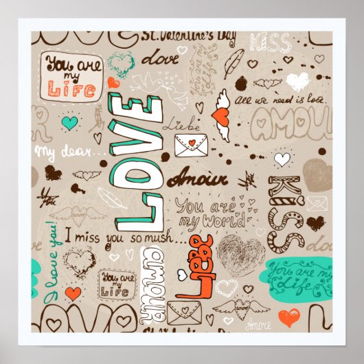Poster Modèle de doodle de citations d'amour (Devant)
