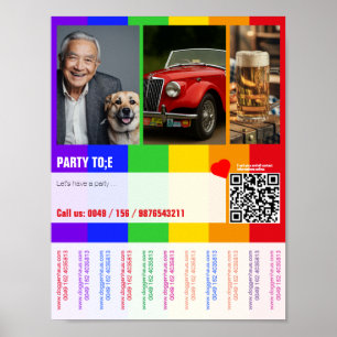 Poster Modèle de flyer coloré imprimable Code QR Arc-en-c