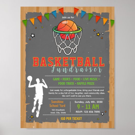 Poster Modèle de flyer de collecte de fonds de basket-bal (Devant)