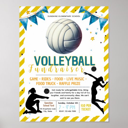 Poster Modèle de flyer de collecte de fonds de volley-bal (Devant)