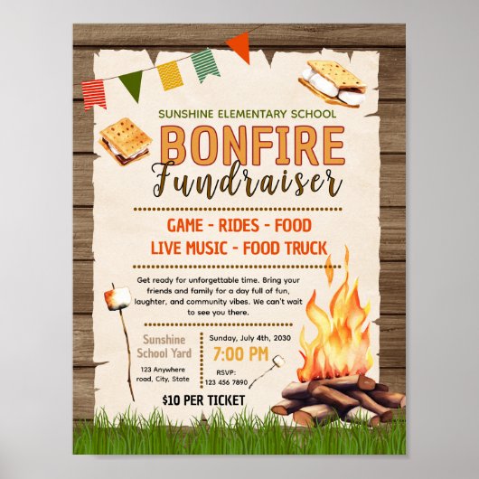 Poster Modèle de flyer modifiable barbecue feu de joie (Devant)