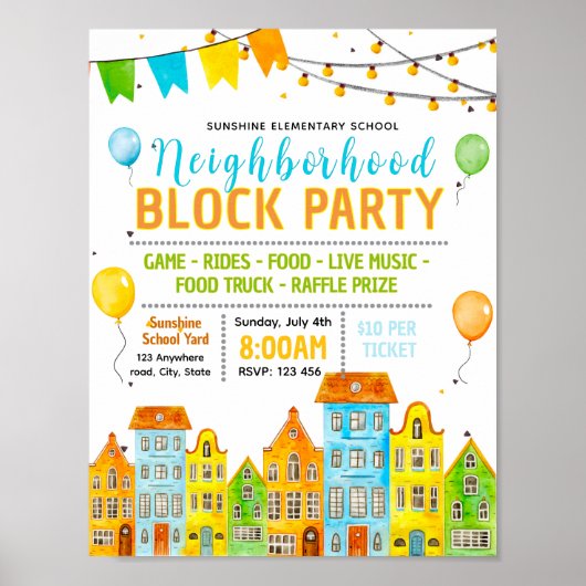 Poster Modèle de flyer modifiable pour fête de quartier (Devant)