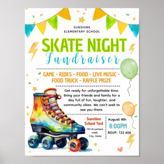 Poster Modèle de flyer modifiable pour la soirée de patin (Devant)