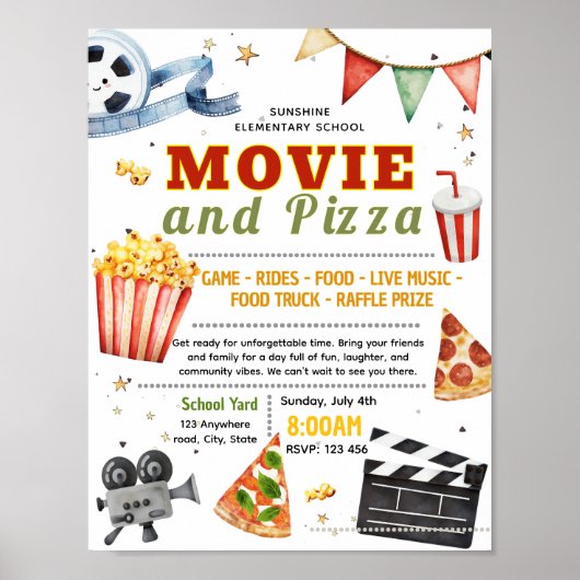 Poster Modèle de flyer modifiable pour une soirée cinéma (Devant)