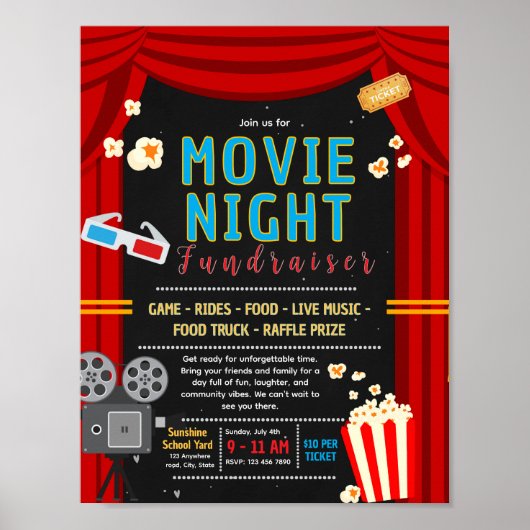 Poster Modèle de flyer modifiable pour une soirée cinéma (Devant)