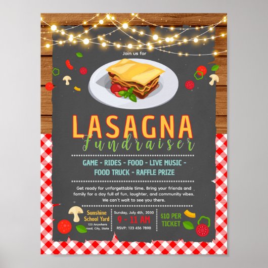 Poster Modèle de flyer modifiable pour une soirée lasagne (Devant)