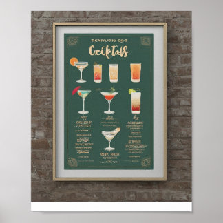 Poster Modèle de menu de boissons mariages modernes cockt