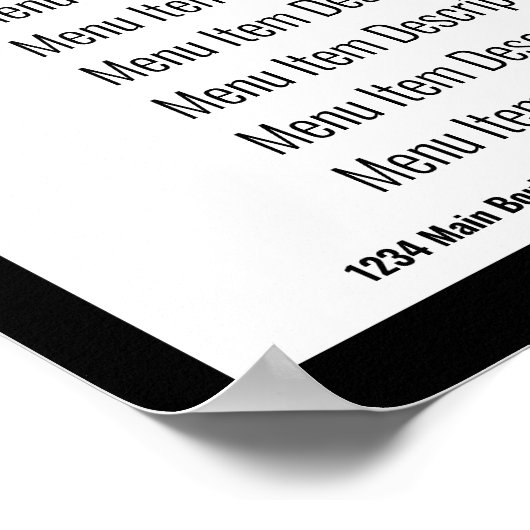 Poster Modèle de menu de restaurant noir et blanc pour le (Coin)