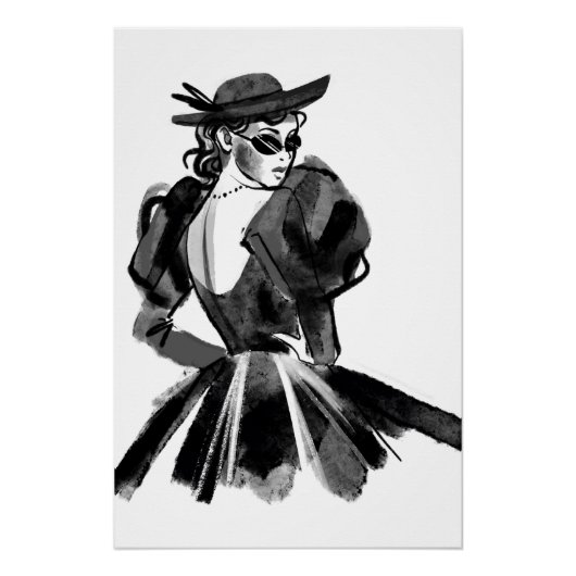 Poster Modèle de mode couture esquissée (Devant)