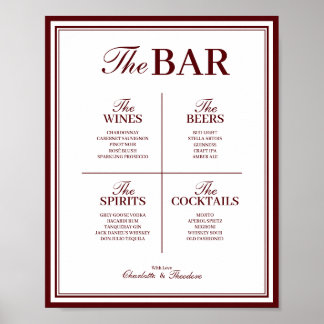 Poster Modèle de Panneau de Bar de Mariage, Menu de Boiss