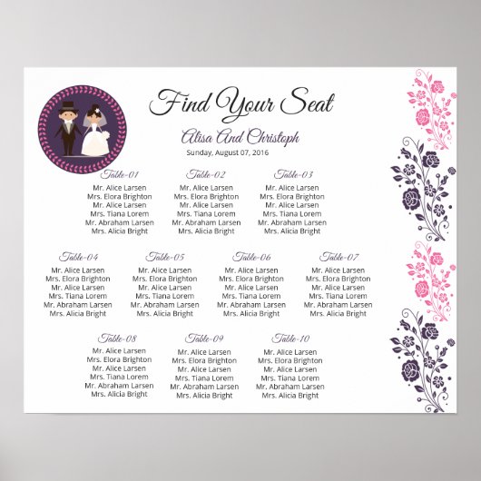 Poster Modèle de plan de table de mariage (Devant)