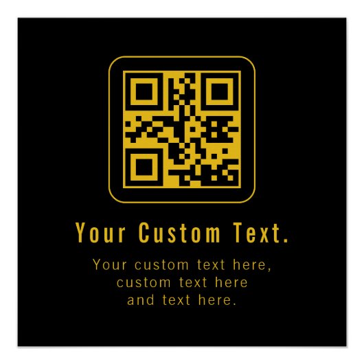 Poster Modèle de QR Code et Texte éditable | Noir et Or (Devant)
