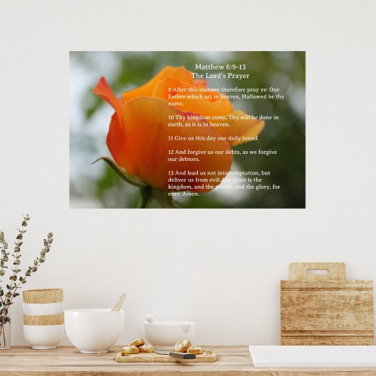 Poster Modèle d'Écriture, Prière du Seigneur, Rose Jaune (Cuisine)