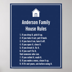 Poster Modèle des règles de la famille simple Bleu foncé
