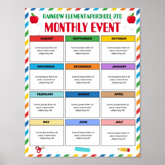 Poster Modèle d'événement mensuel PTO modifiable PTA (Devant)