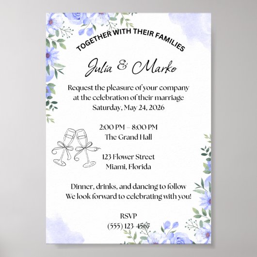 Poster Modèle d'invitation de mariage romantique (Devant)