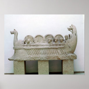 Poster Modèle d'un bateau transportant le vin sur