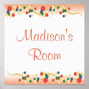 Poster Modèle Floral asiatique rose personnalisé