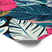 Poster Modèle floral avec Hibiscus rose et feuillage bleu (Coin)