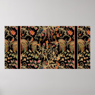 Poster Modèle floral fée chinoise avec de beaux oiseaux