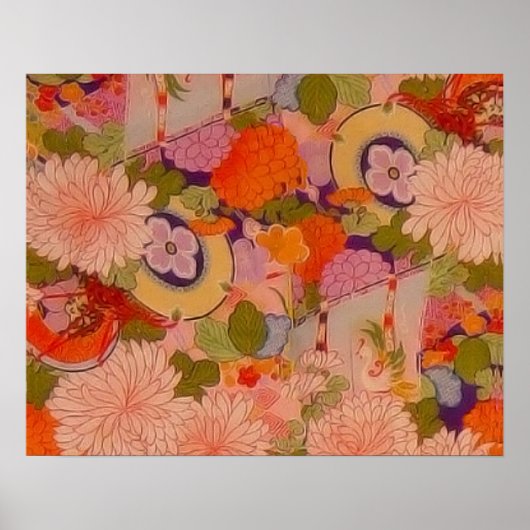 Poster Modèle floral rose kimono (Devant)