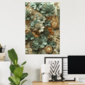 Poster Modèle floral vintage séché : Botanique texturé (Bureau à domicile)