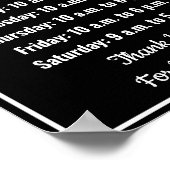 Poster Modèle Heures d'ouverture entreprise Noir & Blanc (Coin)