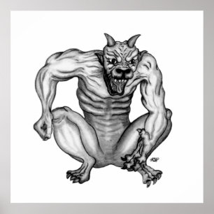 Poster Modèle Mischwesen Golem Teufel schwarz-weiß