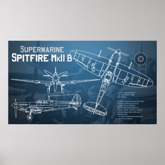 Poster Modèle MK II de Supermarine Spitfire (Devant)