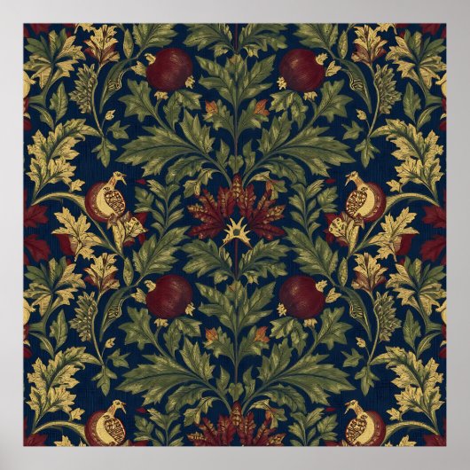 Poster Modèle Navy Grenade Floral de William Morris (Devant)