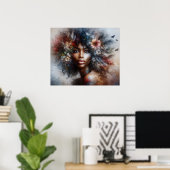 Poster Modèle noir haute mode femme belle florale (Bureau à domicile)