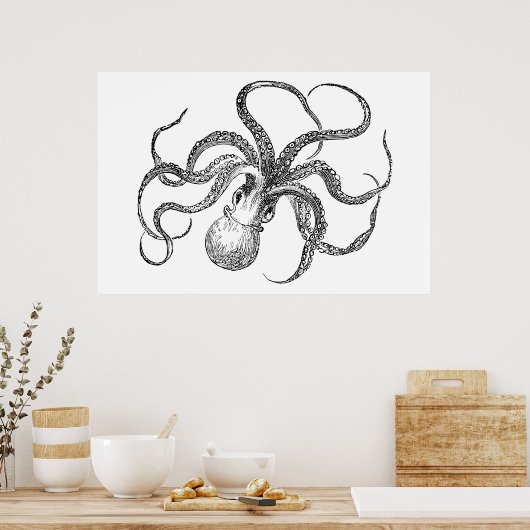 Poster Modèle Octopus vintage (Cuisine)