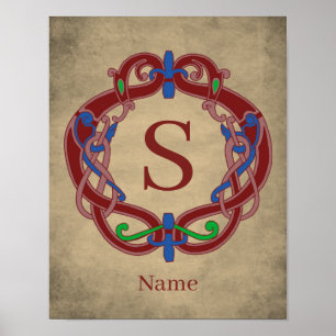 Poster Modèle personnalisé d'initiales de monogramme celt