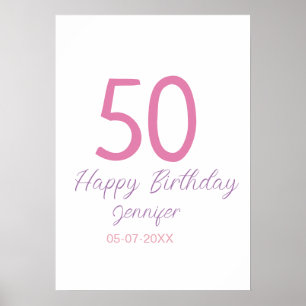 Poster modèle rose anniversaire 50 ans ajoutez nom date a
