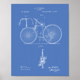 Poster Modèle vintage d'art de brevet de la bicyclette