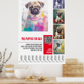 Poster Modèles d'affiche de vente de chiots Pug (Cuisine)