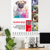 Poster Modèles d'affiche de vente de chiots Pug (Bureau à domicile)