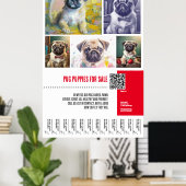 Poster Modèles d'affiche de vente de chiots Pug (Bureau à domicile)