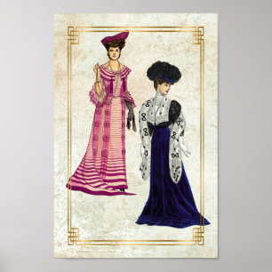 Poster Modèles de mode édouardiens vintages Robes de jour