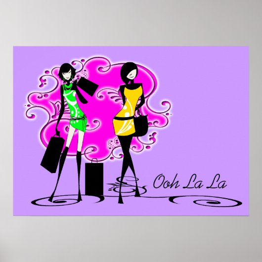Poster Modèles shopping violet rose filles (Devant)
