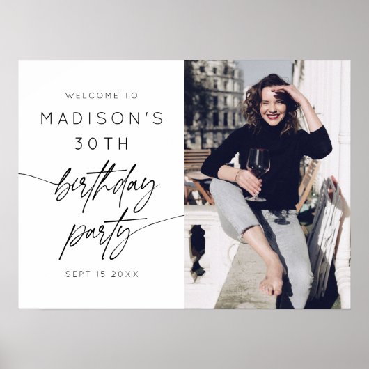 Poster Modern 30th Birthday Party Script Photo Welcome (Devant)