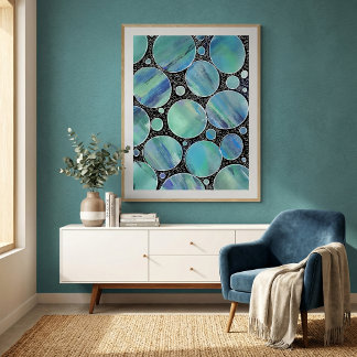 Poster Modern abstract  blue geometric shapes watercolor 