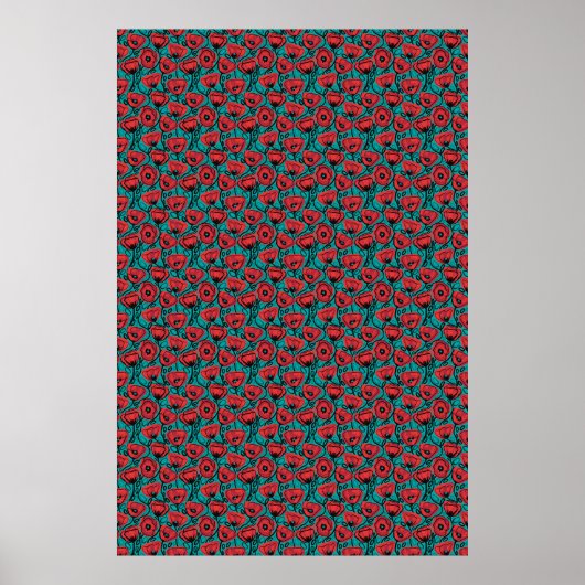 Poster Modern Abstract Red Poppy Floral Pattern (Devant)