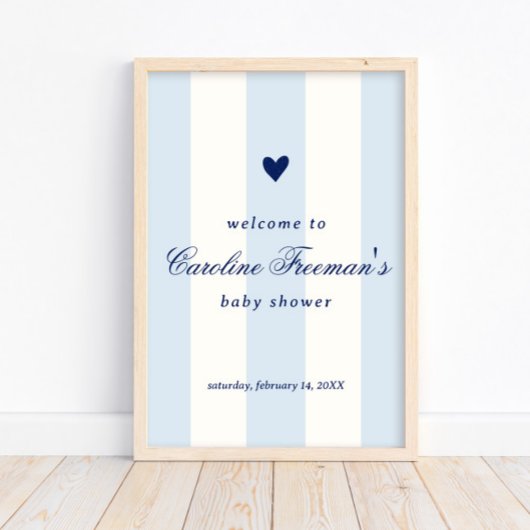 Poster Modern Baby Blue Stripe Heart Valentine Welcome