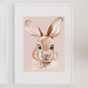 Poster Modern Beauty Pastel Pink Watercolor Bunny Lovely